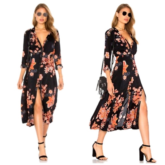 Free People Dresses & Skirts - Free People Miranda Midi Dress Black With Flowers Size 6